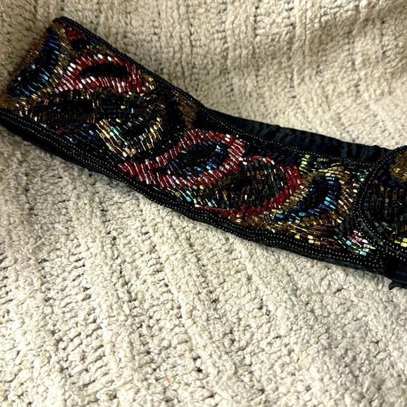 Vintage Regale Ltd Brand Beaded Belt Velcro Closure - Beaded Paisley Design